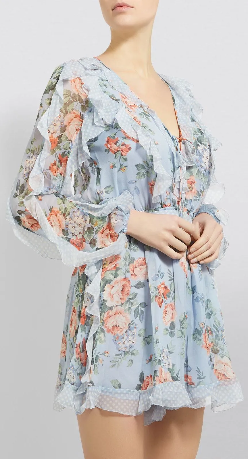 'Bowie' Frill Playsuit, Light Blue