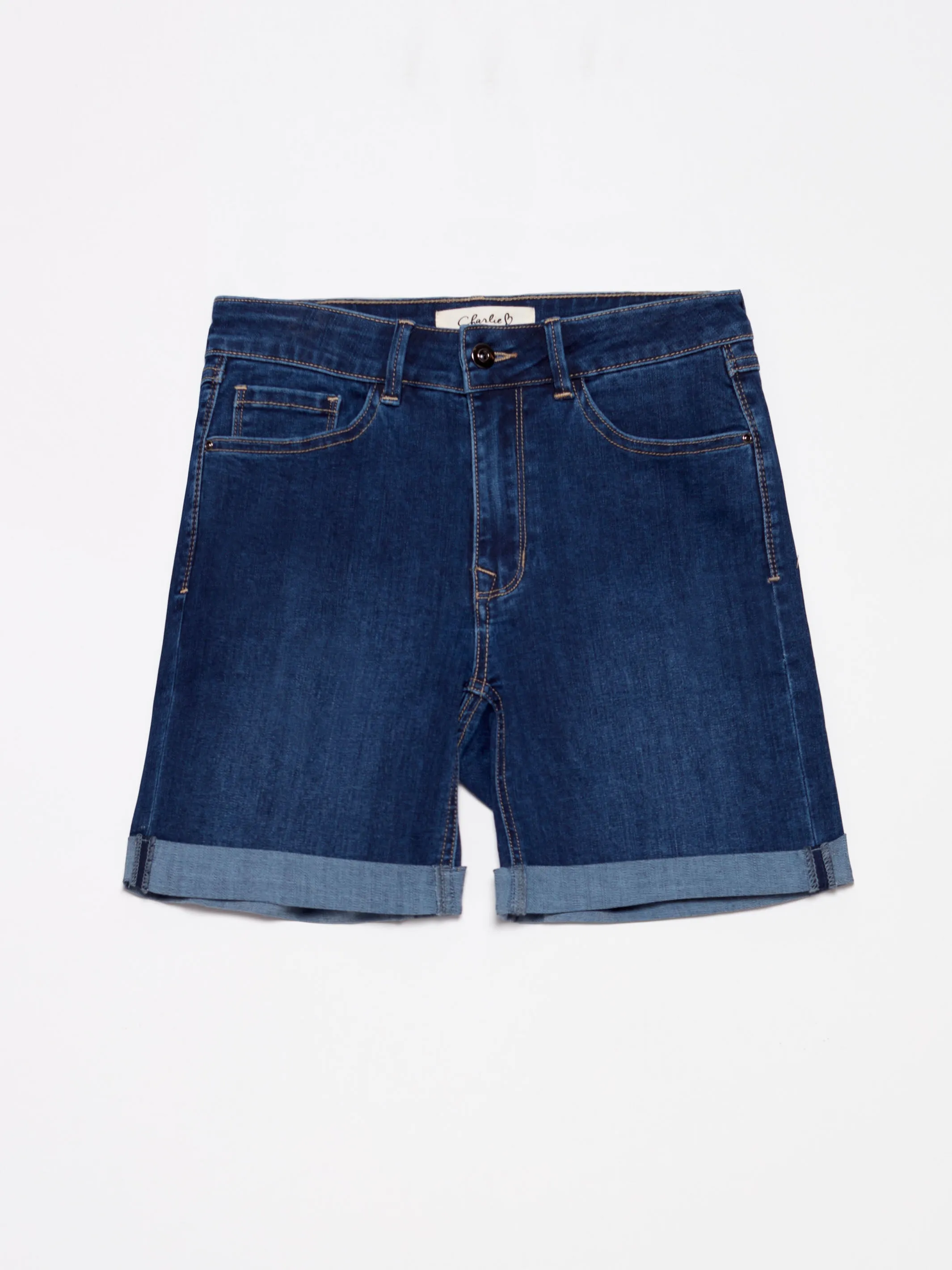 Cuffed Hem Denim Shorts - Indigo