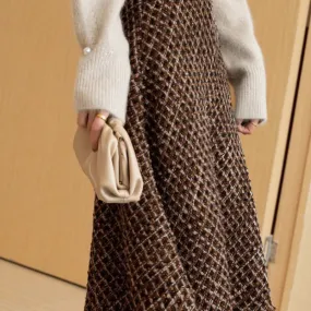 Elegant Wool A-Line Skirt – High-Waisted, Thickened, Flowing Umbrella Hem