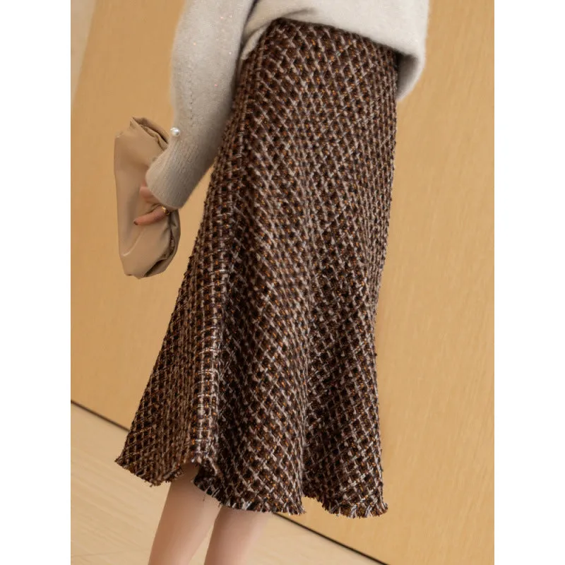 Elegant Wool A-Line Skirt – High-Waisted, Thickened, Flowing Umbrella Hem