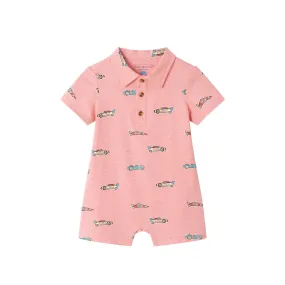 Infant (3-18M) Print Polo Romper | Coral Racecar