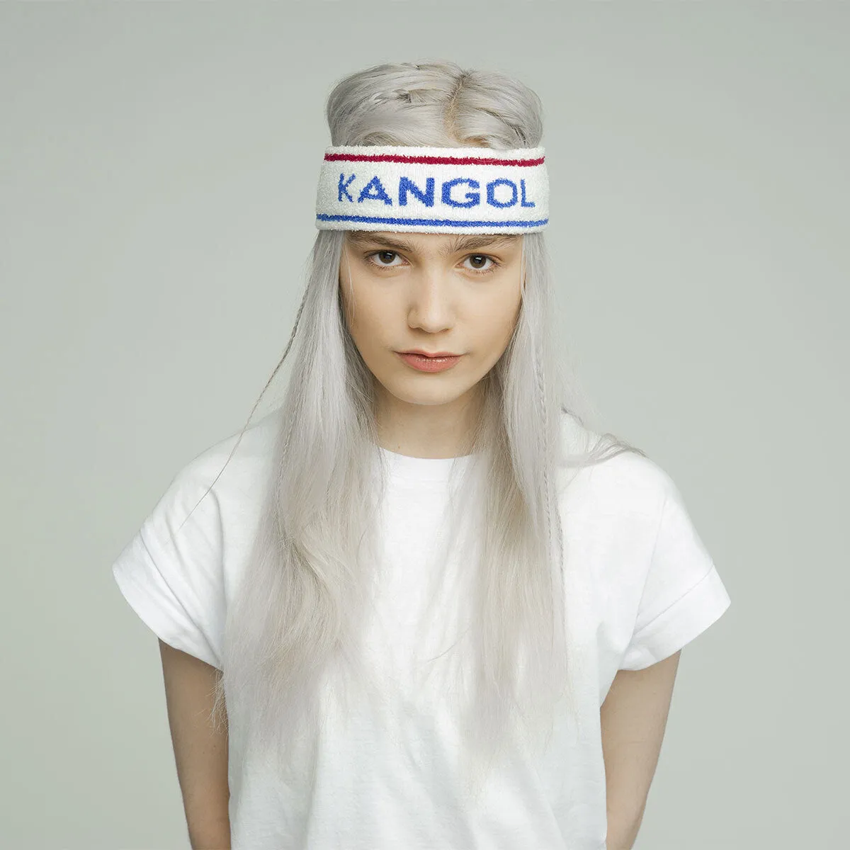 Kangol Bermuda Stripe Headband Stretch Sweatband - White/Ciano - One Size