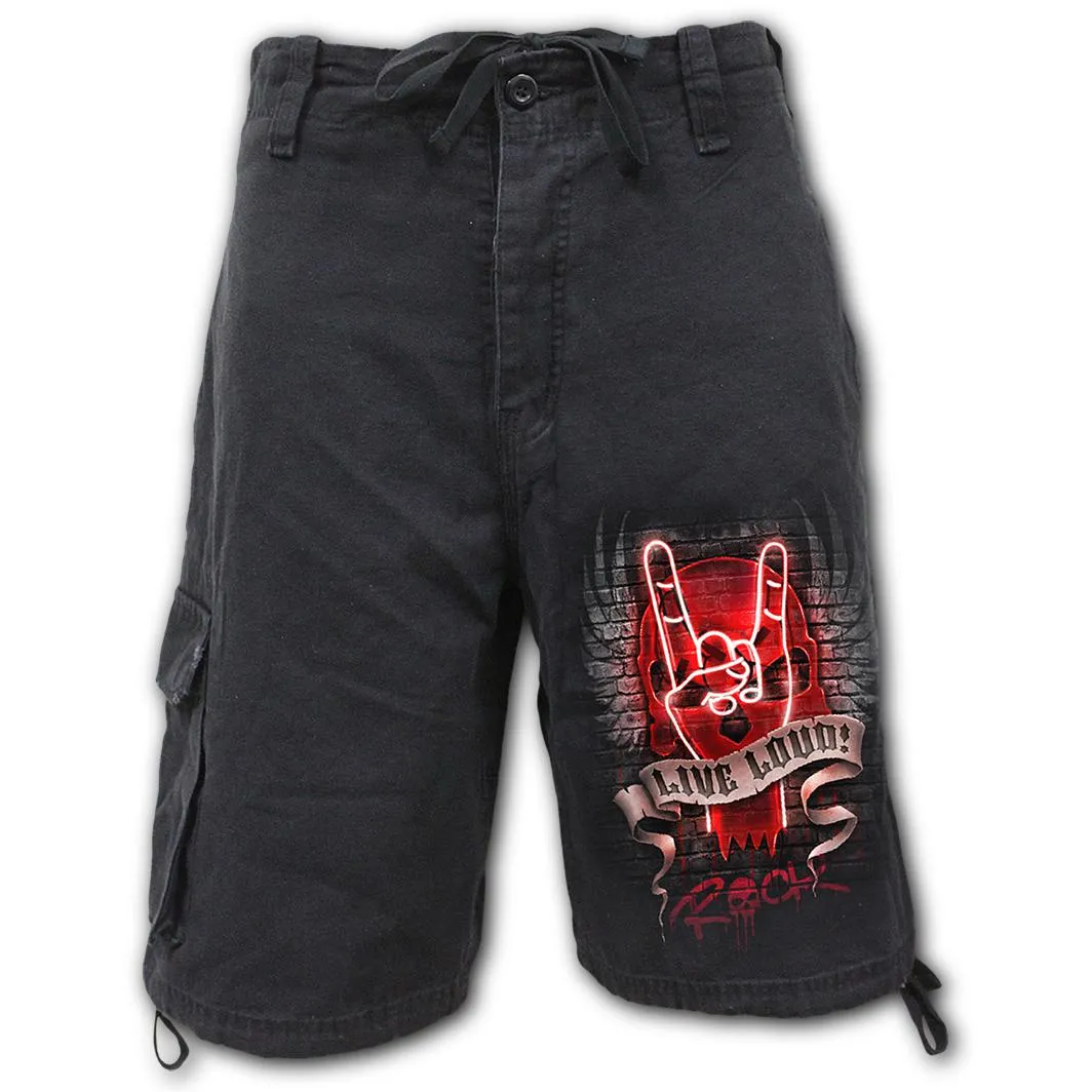 Live Loud Mens Black Cargo Shorts