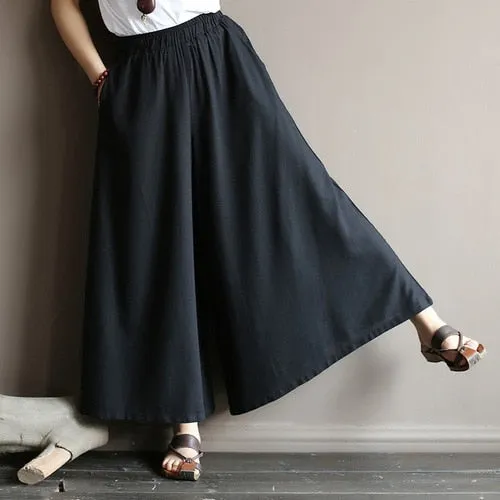 Original literature lazy wind oversized wide leg pants elastic waist drop feeling nine big leg spring and summe