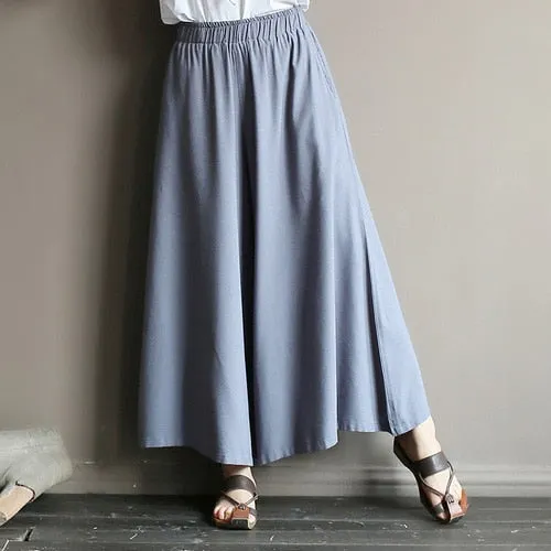 Original literature lazy wind oversized wide leg pants elastic waist drop feeling nine big leg spring and summe