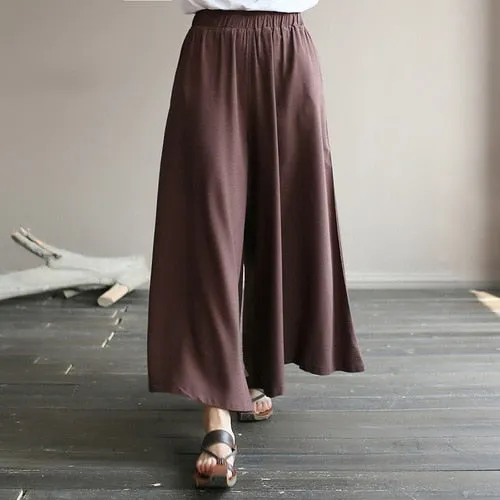 Original literature lazy wind oversized wide leg pants elastic waist drop feeling nine big leg spring and summe