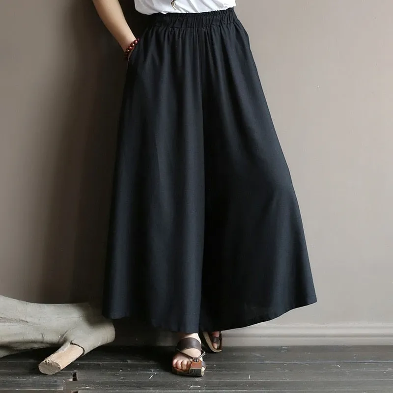 Original literature lazy wind oversized wide leg pants elastic waist drop feeling nine big leg spring and summe