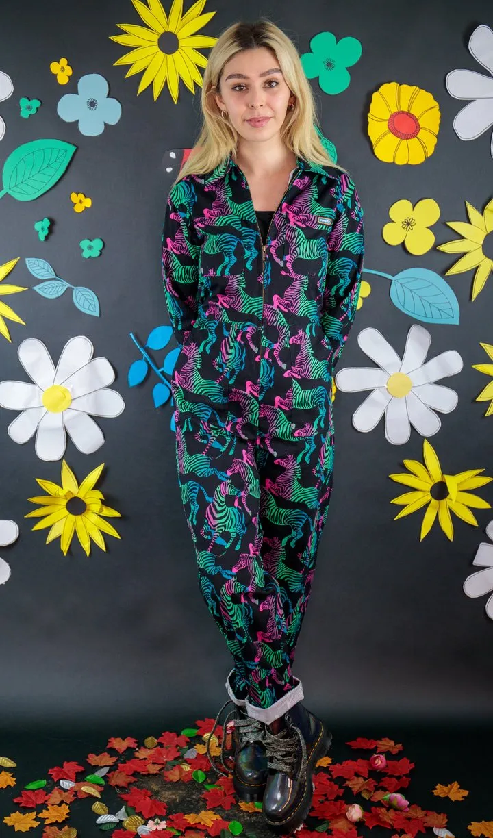 Rainbow Zebra Stretch Twill Boiler Suit