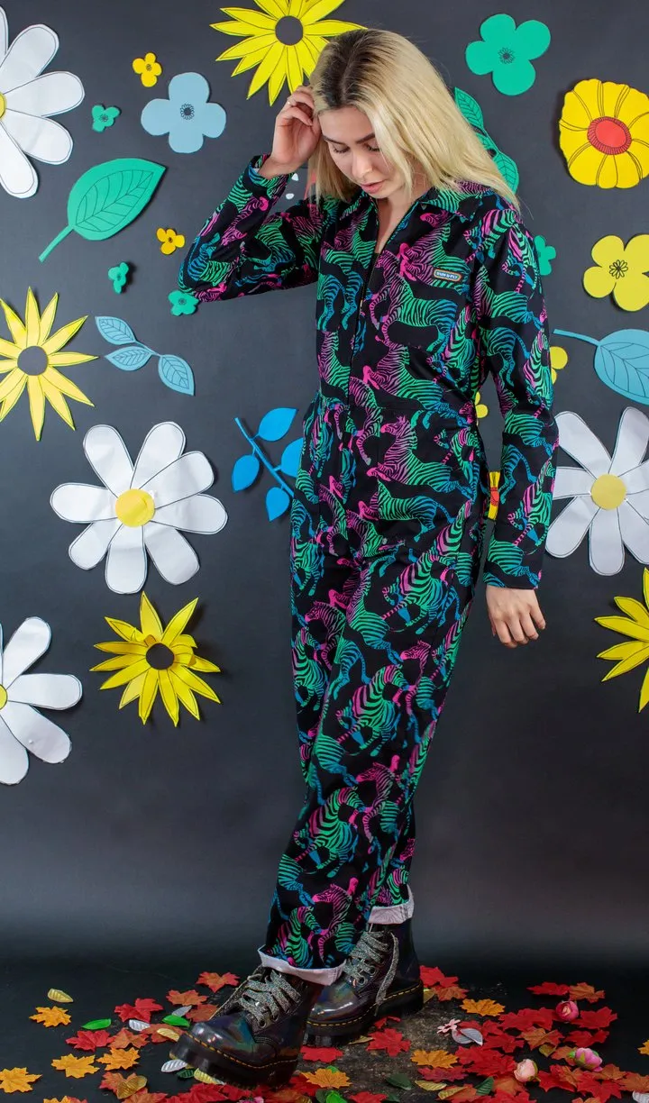 Rainbow Zebra Stretch Twill Boiler Suit