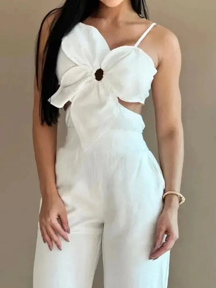 UAKISS  -  Wide Leg Pants Hollow Out Jumpsuits, Women Summer Sexy Sleeveless Solid Playsuits, New Patchwork Loungewear Rompers Dropshipping
