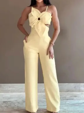 UAKISS  -  Wide Leg Pants Hollow Out Jumpsuits, Women Summer Sexy Sleeveless Solid Playsuits, New Patchwork Loungewear Rompers Dropshipping