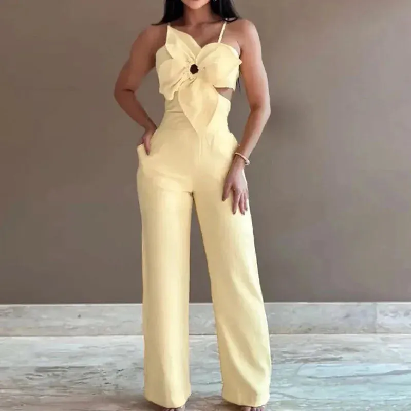 UAKISS  -  Wide Leg Pants Hollow Out Jumpsuits, Women Summer Sexy Sleeveless Solid Playsuits, New Patchwork Loungewear Rompers Dropshipping