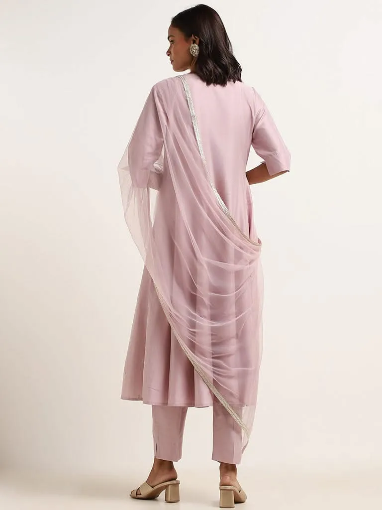 Vark Lilac Embroidered Kurta Set