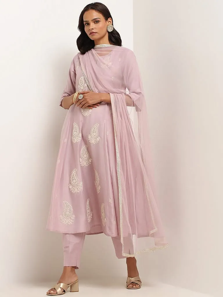 Vark Lilac Embroidered Kurta Set