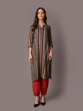 Women Blue Stripe Printed Kurta With Harem Pant