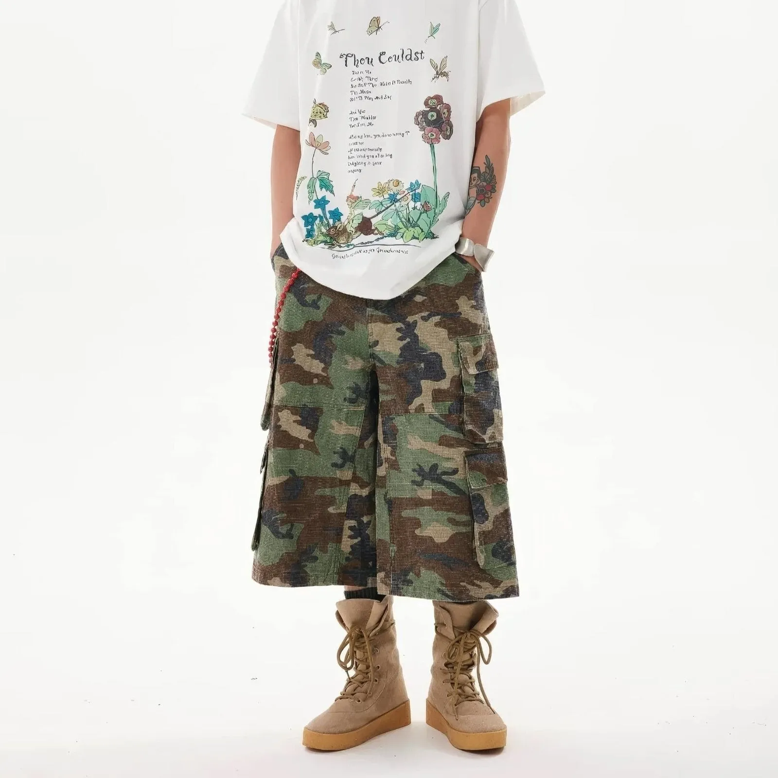 Y2K Camouflage Multi Pocket Baggy Cargo Shorts